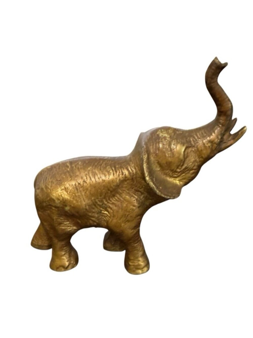 Solid Brass Elephant Trunk Up Figurine Vintage 3.75" x 4"